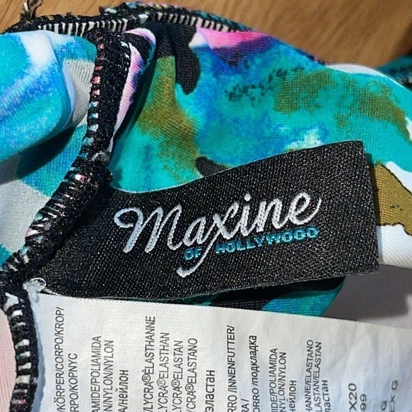 Maxine Of Hollywood Teal And Fuchsia Floral One Piece Swimsuit - Picture 5 of 6